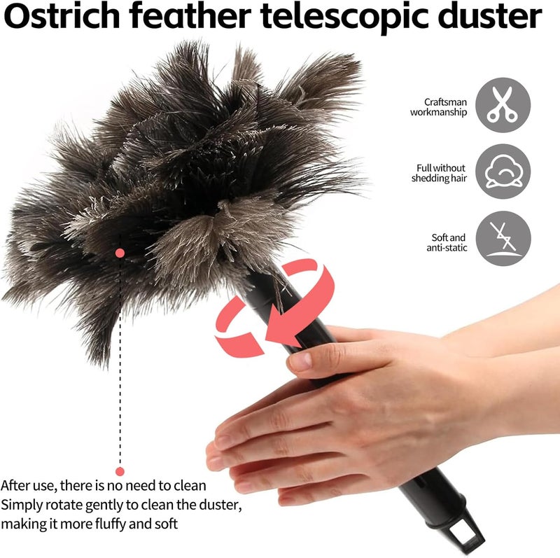FeelfunFeather Retractable Feather Duster-Genuine Ostrich Feathers,Anti-Static,Reusable Eco-Friendly Handheld Cleaning for Keyboard,Home,Car,Office(10 to 15 Inches) 3 Pack - Image 5